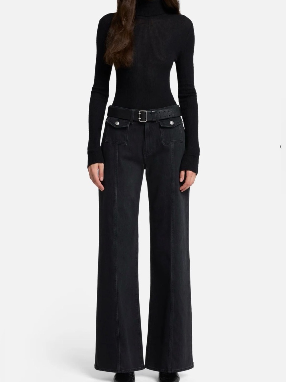 NWT 7 For All Mankind Lotta Thunderstorm Black Jeans 31 Hi Rise Wide Leg Minimal